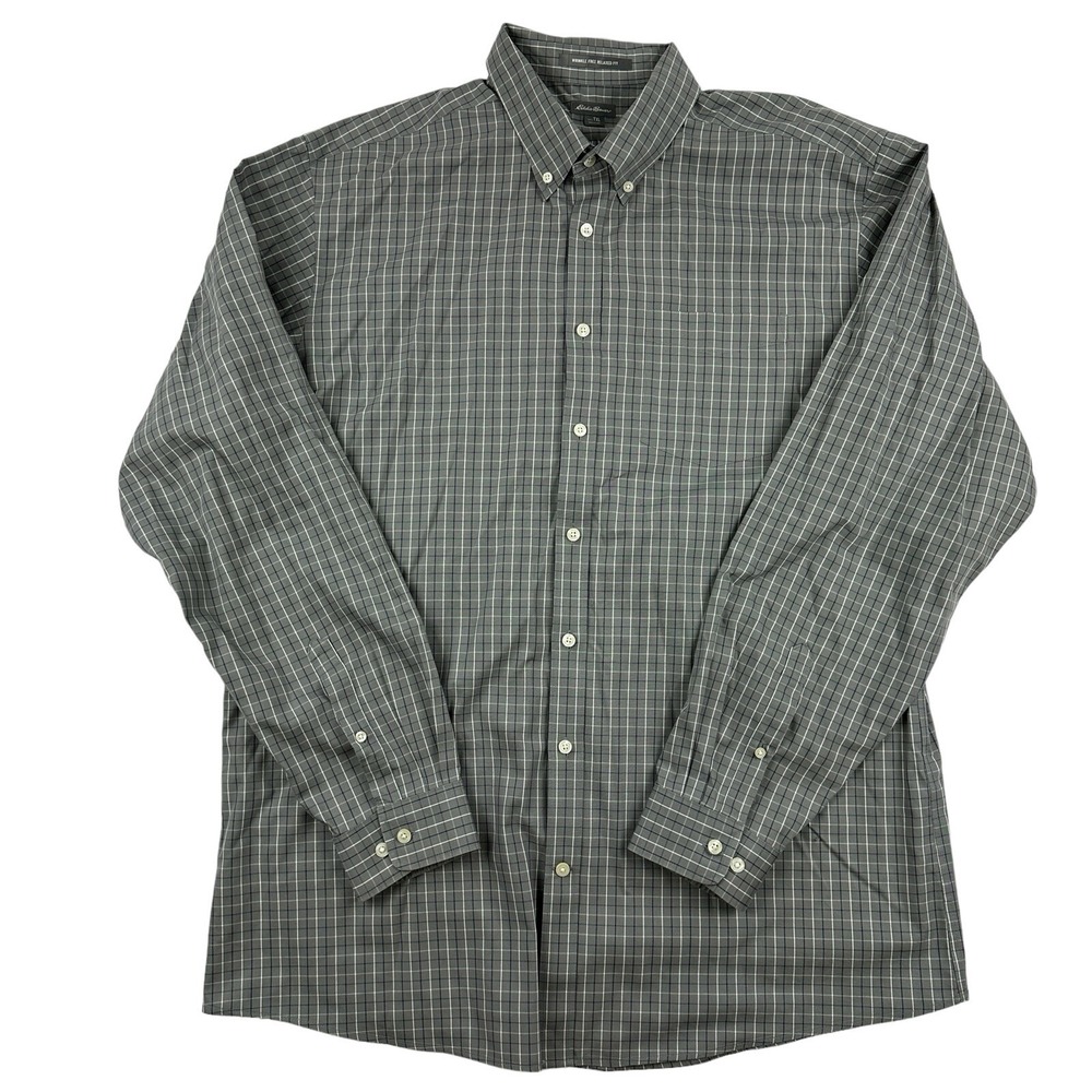 Eddie Bauer Wrinkle Resistant Relaxed Fit Gray Striped Button Up Shirt Size XL